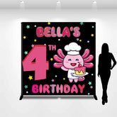 Lofaris Custom Name Black Pink Cartoon 4th Birthday Backdrop